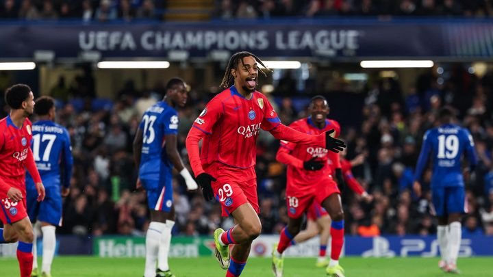 Bradley Barcola អំឡុងការប្រកួត Champions League ជុំទី 16 ជើងទីមួយទល់នឹង Chelsea ថ្ងៃទី 17 ខែមីនា ឆ្នាំ 2026។ (FRANCK FIFE / AFP)