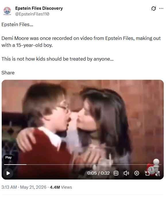 សហតារាភាពយន្ត Demi Moore របស់មន្ទីរពេទ្យ General Hospital ច្រឡំភ្ជាប់ទៅឯកសារ Epstein