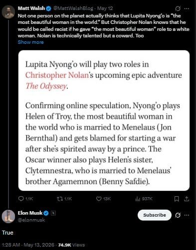 Lupita Nyongo ទម្លាយភាពស្ងៀមស្ងាត់របស់នាងបន្ទាប់ពីការរិះគន់របស់ Elon Musk ចំពោះតួសម្តែងរឿង 
