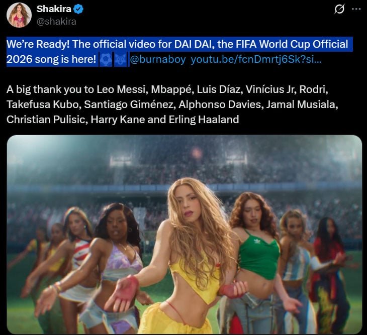Shakira ផ្ញើ​ឱ្យ​អ្នក​គាំទ្រ​ហួស​ចិត្ត​ជាមួយ​នឹង​វីដេអូ​ចម្រៀង​សម្រាប់​បទ​ចម្រៀង FIFA World Cup ឆ្នាំ 2026