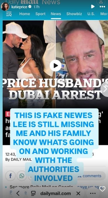 Katie Price ឆ្លើយតបទៅនឹងការទាមទារចាប់ខ្លួនឪពុករបស់ Lee Andrews ពាក់ព័ន្ធនឹងករណីបាត់ខ្លួន
