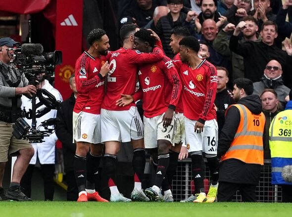 កីឡាករ Man Utd អបអរគ្រាប់បាល់មួយ។ កីឡាករ Man Utd អបអរគ្រាប់បាល់មួយ។