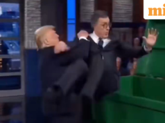Trump បោះចោល Stephen Colbert នៅក្នុងវីដេអូ AI ចុងក្រោយបង្អស់ នៅពេលដែលពិធីករ ‘Late Show’ ឱនមុខ។ ប្រឈមមុខនឹងប្រតិកម្ម