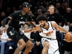 Jaden McDaniels ដឹកនាំក្រុម T-Wolves នៅលើចុងទាំងពីរនៃតុលាការជាមួយនឹងគ្រាប់បាល់សម្រេច 110-98 ហើយបានកាត់ចេញពីក្រុម Nuggets ដោយ 6 គ្រាប់។