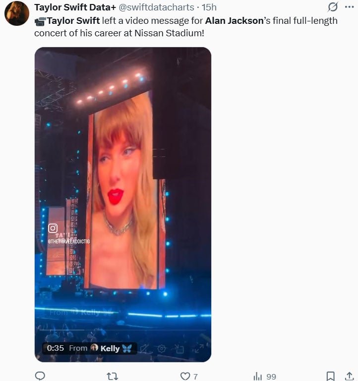 Taylor Swift សម្តែងការគោរពដល់ Alan Jackson នៅឯការប្រគុំតន្ត្រីពេញប្រវែងចុងក្រោយរបស់គាត់។
