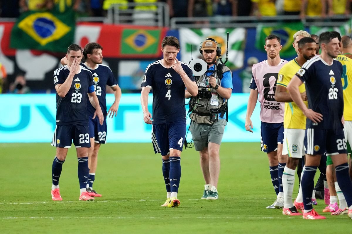Scott McTominay របស់ស្កុតឡេនប្រតិកម្មបន្ទាប់ពីការប្រកួត FIFA World Cup 2026 ពូល C នៅកីឡដ្ឋាន Miami រដ្ឋ Florida ។