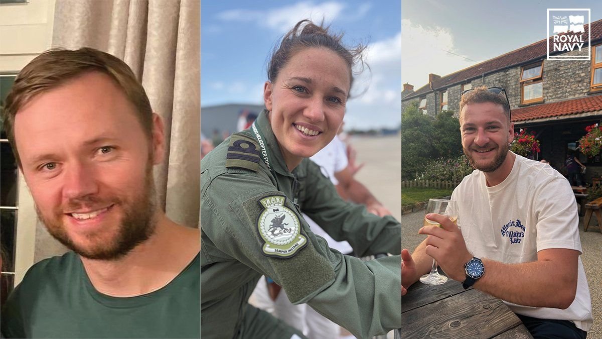 Lt Cdr Chris Gayson (ឆ្វេង), Lt Lily-Mae Fisher (កណ្តាល) និង PO Owen Green (R)