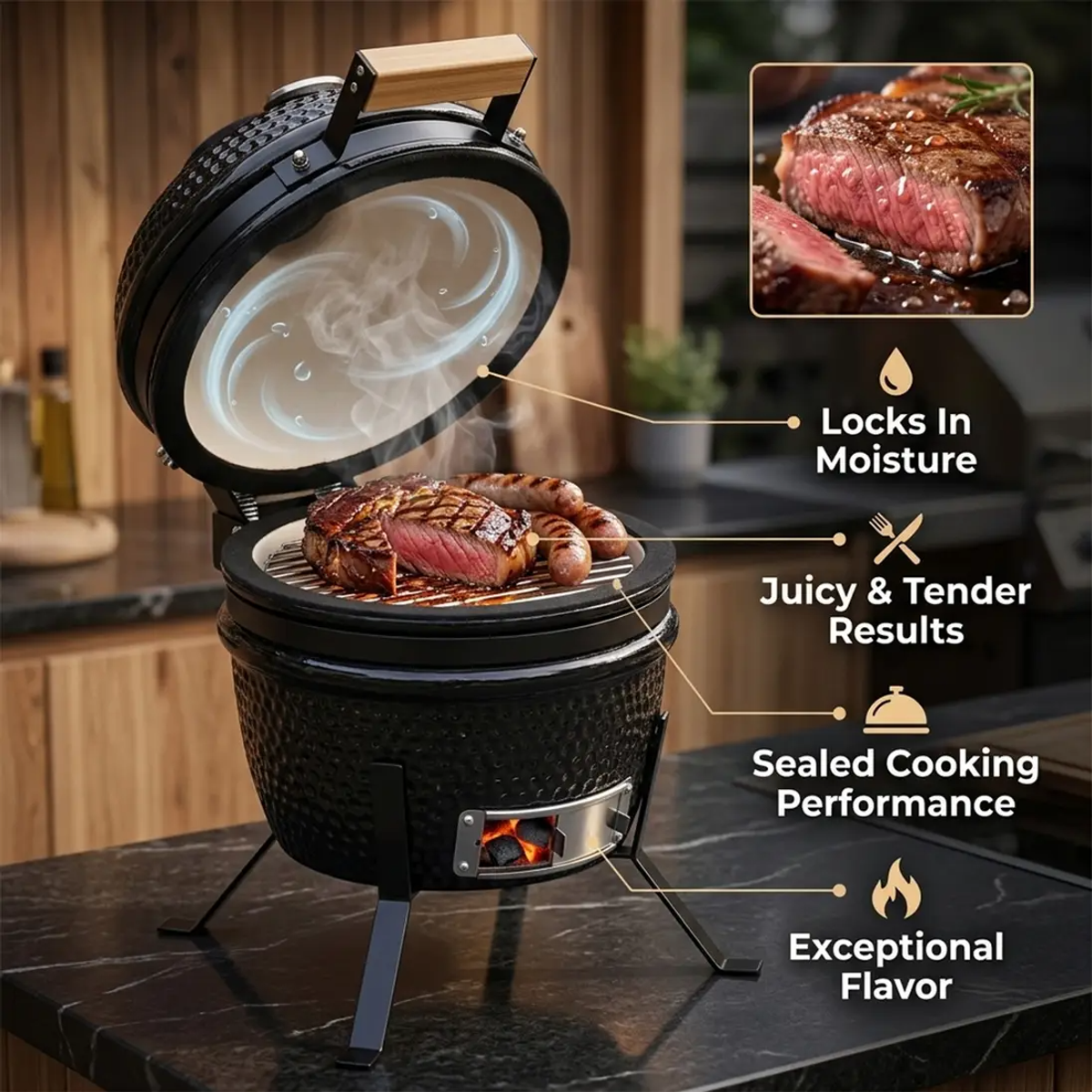 រូបថតរបស់ Alivio Ceramic Kamado Charcoal BBQ Grill & Smoker