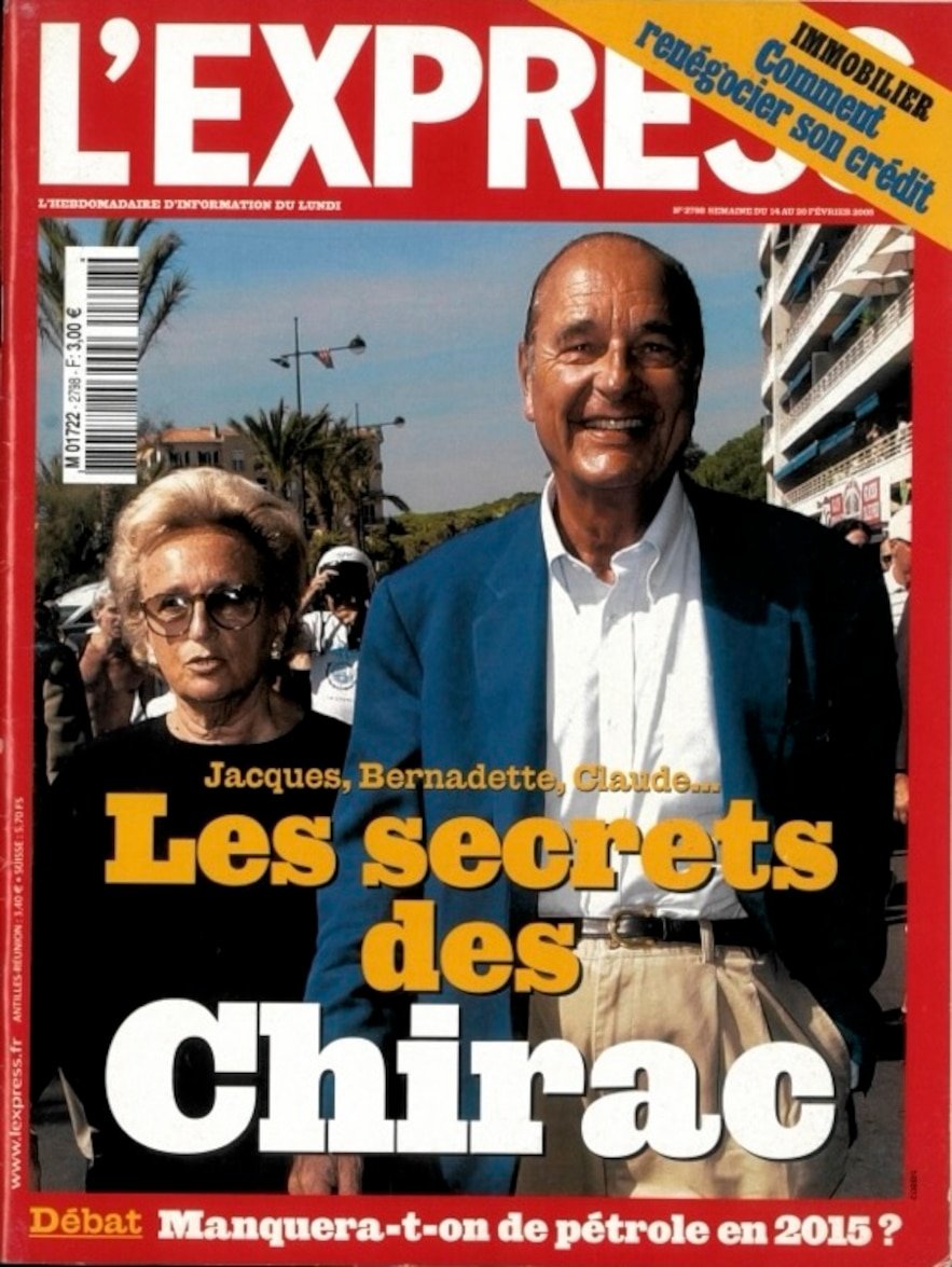 គូស្នេហ៍ Chirac នៅលើគម្រប L'Express នៅថ្ងៃទី 14 ខែកុម្ភៈឆ្នាំ 2005