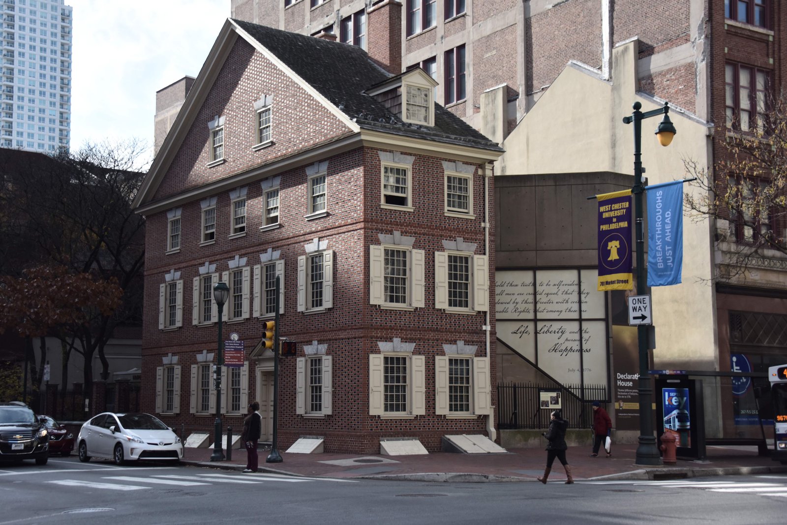 Declaration House ជាកន្លែងដែលលោក Thomas Jefferson បានសរសេរសេចក្តីប្រកាសឯករាជ្យរបស់សហរដ្ឋអាមេរិកក្នុងឆ្នាំ 1776 ត្រូវបានគេមើលឃើញនៅកណ្តាលទីក្រុង Philadelphia នៅថ្ងៃទី 3 ខែធ្នូ ឆ្នាំ 2017 ។