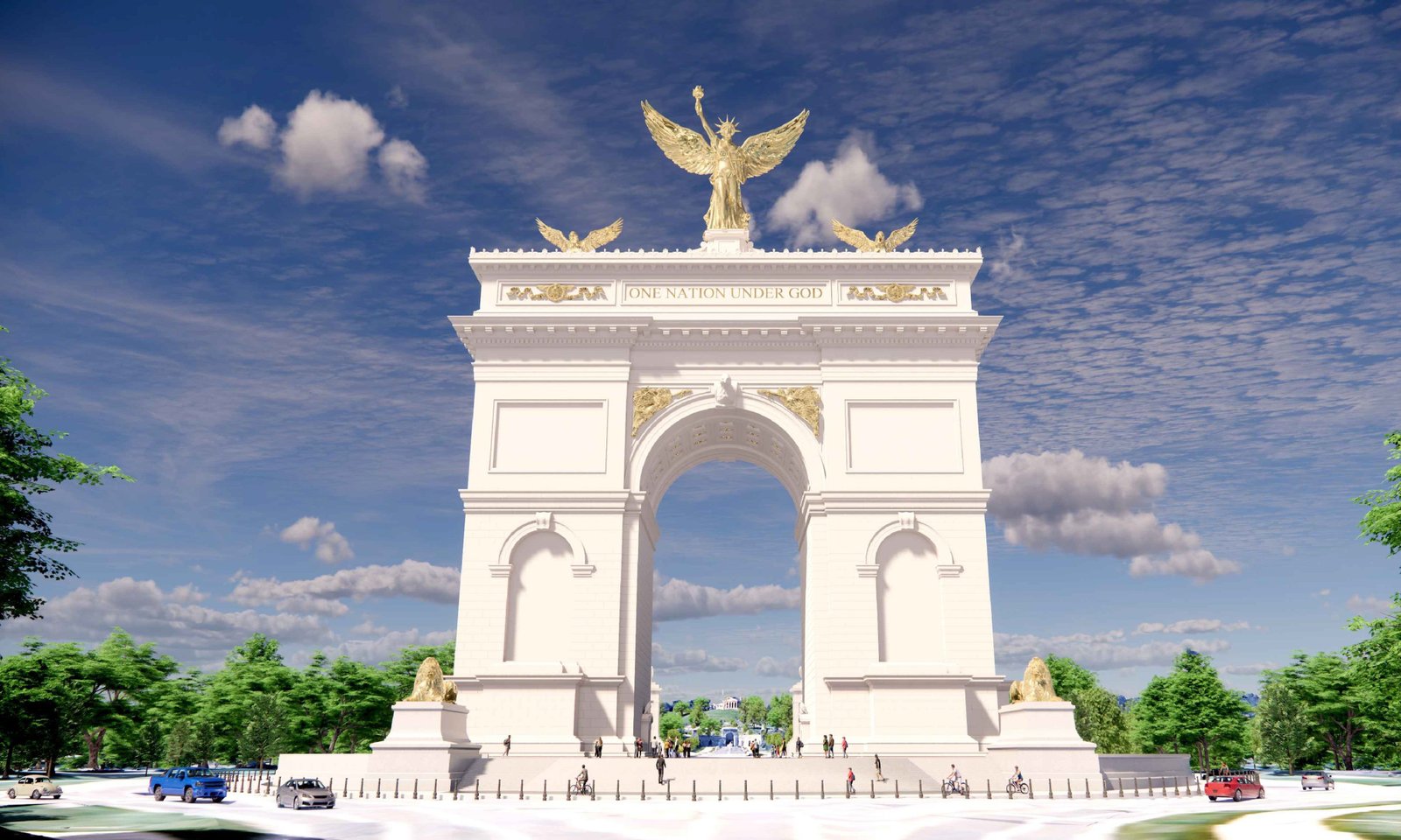 ទីលាន Victory Arch ប្រវែង 250 ហ្វីត ដែលត្រូវបានស្នើឡើងដោយប្រធានាធិបតី Trump នៅលើដងទន្លេ Potomac នឹងរួមបញ្ចូលកន្លែងសង្កេតការណ៍សម្រាប់ថ្មើរជើង ប៉ុន្តែវាមិនច្បាស់ថាតើអ្នកទស្សនានឹងចូលប្រើប្រាស់បានយ៉ាងដូចម្តេចនោះទេ។