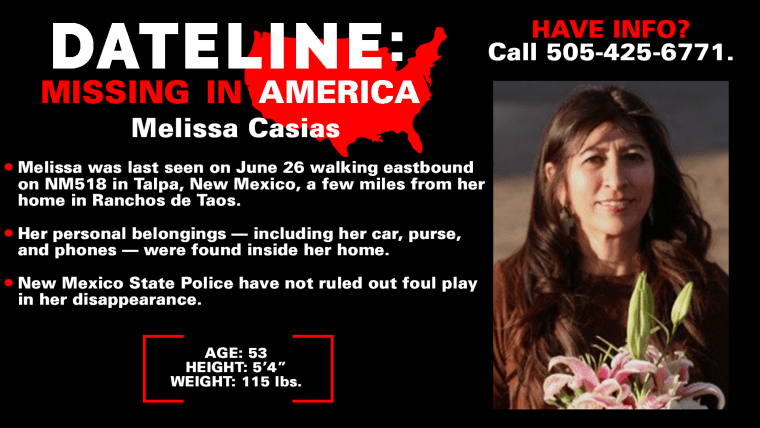 សាកសពរបស់ Melissa Casias ត្រូវបានរកឃើញនៅ New Mexico កាលពីសប្តាហ៍មុន បន្ទាប់ពីនាងបានបាត់ខ្លួនកាលពីមួយឆ្នាំមុន