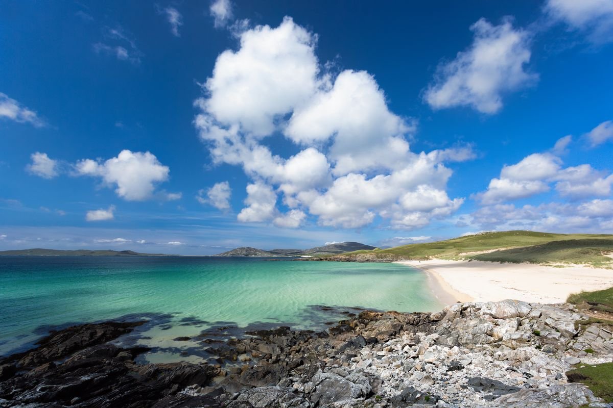     ឆ្នេរ Luskentyre នៅលើ Isle of Harris, Outer Hebrides, Scotland