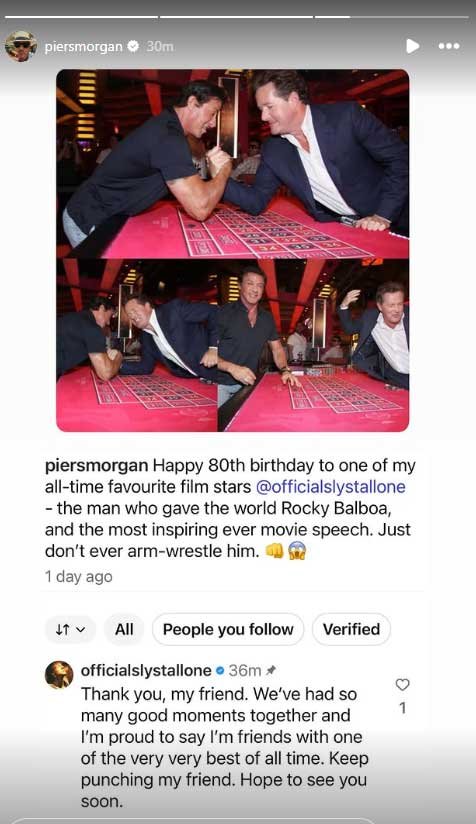 Sylvester Stallone បញ្ចេញប្រតិកម្មចំពោះពិធីខួបកំណើតរបស់ Piers Morgan