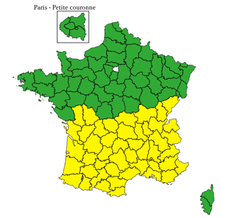 ផែនទី Météo-France នៃនាយកដ្ឋានដែលមាន 